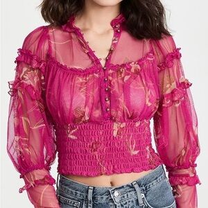 Free People Pink Blouse Time For Shine long sleeved